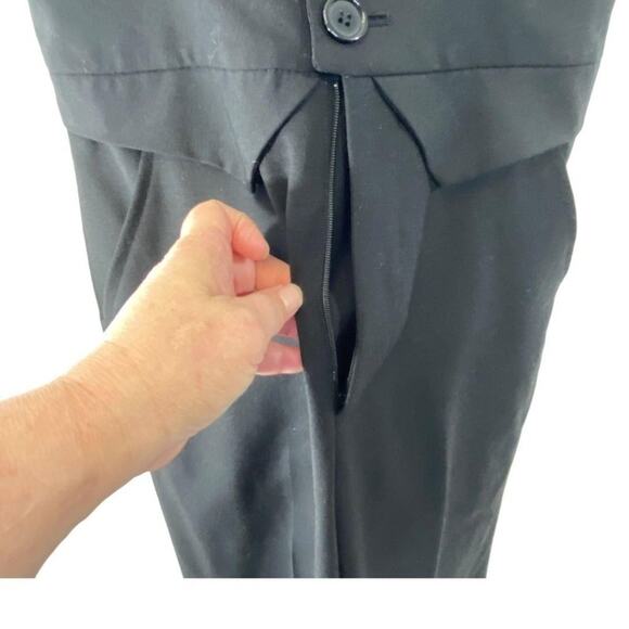 Alvin Valley Black Button Front Halter 100% Wool Lined Wide Leg Jumpsuit Sz 4 - Picture 4 of 10